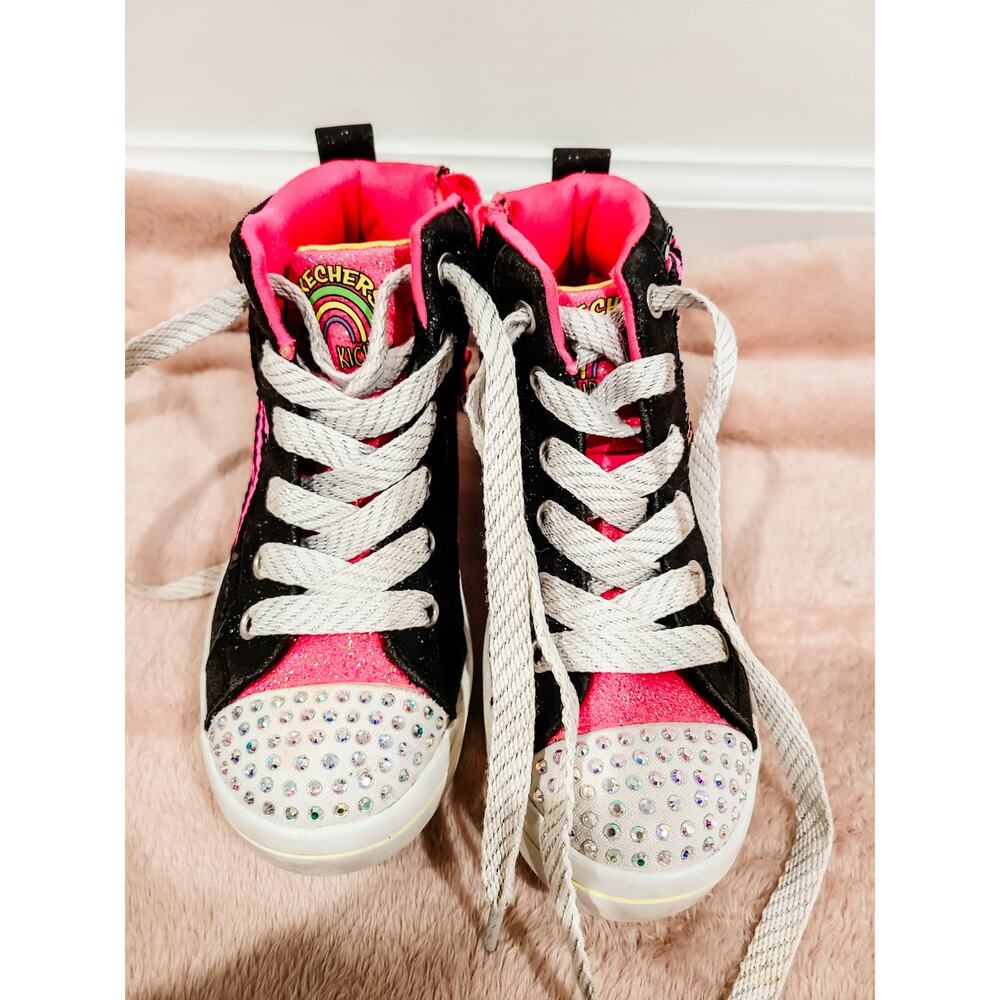 Skechers Flip Kicks Neon Muse Sequin Black Pink Green Zebra sneaks Girls 13.5